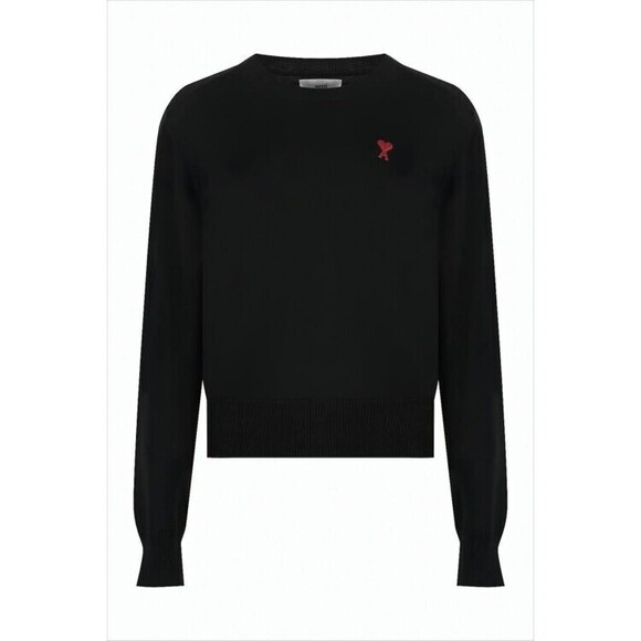 Ami Paris Cropped Black Merino Wool Sweater - NWT